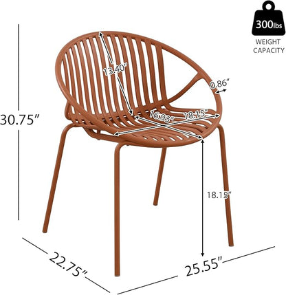 Christopher Knight Home Set of 2 Tita Modern Patio Outdoor Dining Chairs, Stacking Chair, Outside Dinner,Garden/Balcony/Poolside Stackable Accent Chairs,Metal Legs,Plastic Cutout Backrest,Burnt Orange