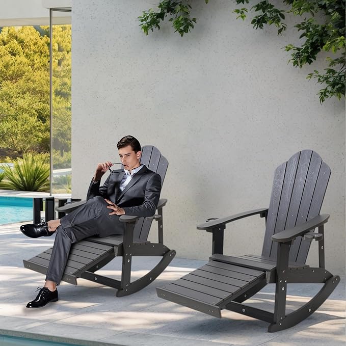 Adirondack Rocking Chair Set of 2, Weather-Resistant and Durable - Photo 2