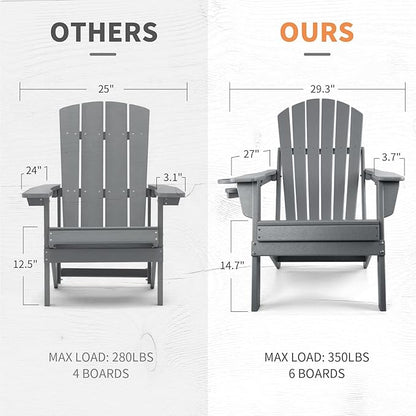 FUNBERRY Folding Adirondack Chair Set of 4, HDPE All Weather Fire Pit Chairs with Cup Holder for Outdoor