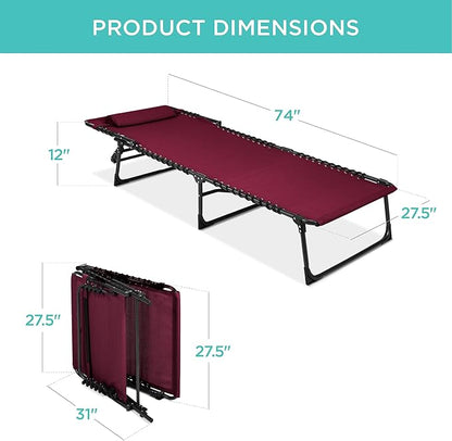 Best Choice Products Patio Chaise Lounge Chair, Portable Outdoor Folding Recliner for Lawn, w/ 8 Positions, Handles, 300lb Capacity - Wine Red