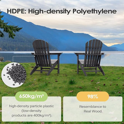 OTSUN Adirondack Chair, HDPE All-Weather Patio Chair, Plastic Lawn Chair 380 lbs Capacity, Outdoor Chairs for Fire Pit, Yard, Porch, Garden, Deck, Swimming Pool, Grey