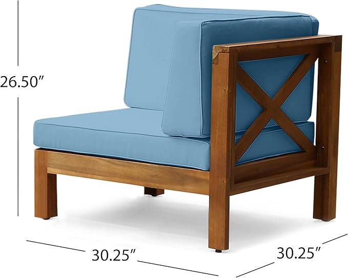 roomfitters Outdoor X-Back 3-Seater Sectional Sofa with Acacia Wood Frame and Cushions, Blue - Photo 2
