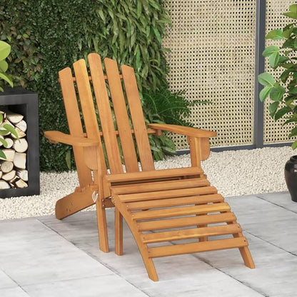 Solid Acacia Wood Adirondack Chair with Foldable Footrest - Patio Lounge Chair Outdoor Furniture for Garden, Poolside & Backyard Relaxation (33.1" D, Oil-Finished)