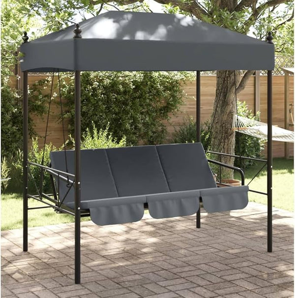 Outdoor Garden Swing Bench with Canopy and Cushions, 3-Seater Patio Swing Bed, Durable Powder-Coated Steel Frame - Photo 1