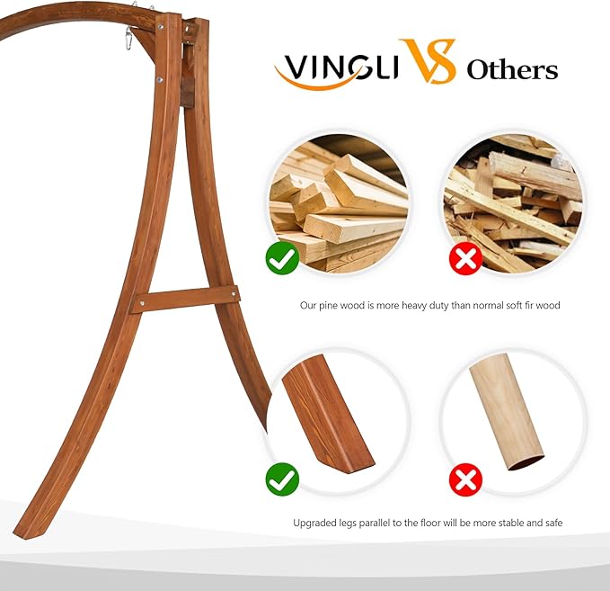 VINGLI Outdoor Wooden Swing Frame, Heavy Duty 1000 LBS A-Frame Swing Stand with Farmhouse Cottage Style - Photo 6