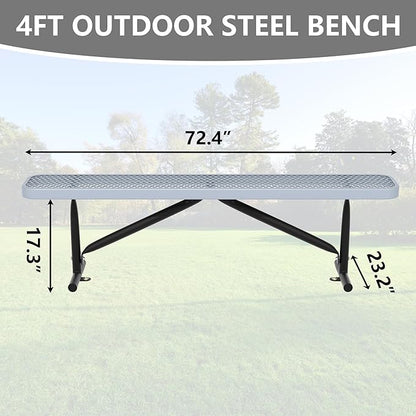 Outdoor Garden Benches, 6 ft Steel Picnic Bench Porch Chair Furniture Patio Seating, Commercial Expanded Metal Mesh Bench for Outside, Lawn, Backyard, Park, Deck, Garden, Patio, School (Grey, 6FT)
