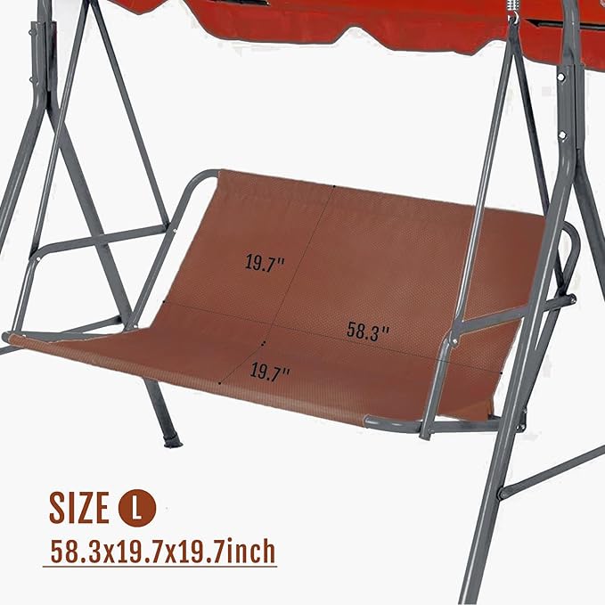 Porch Patio Swing Seat Cover Replacement, 600D Thicken Oxford Waterproof Replacement Fabric for Outdoor Garden Swing 2/3 Seater Chair (Coffee, 58.3x19.7x19.7 inch)