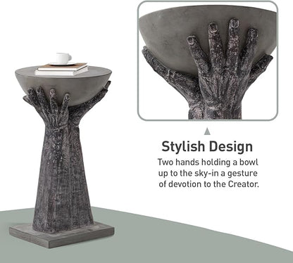 SUNBURY Outdoor Side Table Set of 2, 13" W Hand-Shaped Concrete Side Table, Accent Patio End for Outside, Decorative Garden Stool for Plant Stand, Balcony