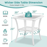 MEETWARM Wicker Outdoor Side Table, All-Weather Patio Rattan Side Table with Tempered Glass Top and Storage Shelf - Photo 2