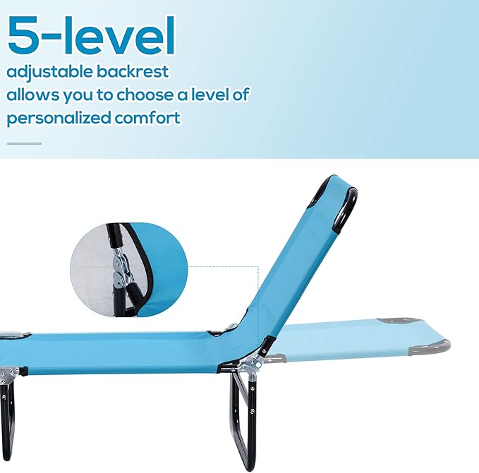 Outsunny Folding Chaise Lounge Pool Chairs, Outdoor Sun Tanning Chairs with 5-Level Reclining Back - Photo 4