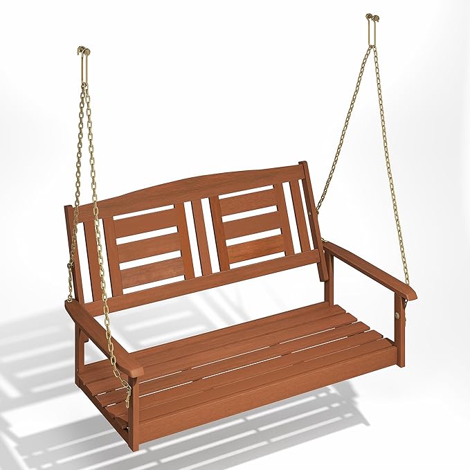 Furinno TIOMAN Porch Swing, 2-Seater Outdoor Hanging Wooden Swing with Chain in Teak Oil, for Patio, Garden, Porch - Photo 5