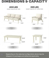 HDPE Patio Furniture Set with Cantilever Umbrella, Outdoor Couch with Washable Thick Beige Cushions & Tables - Photo 2