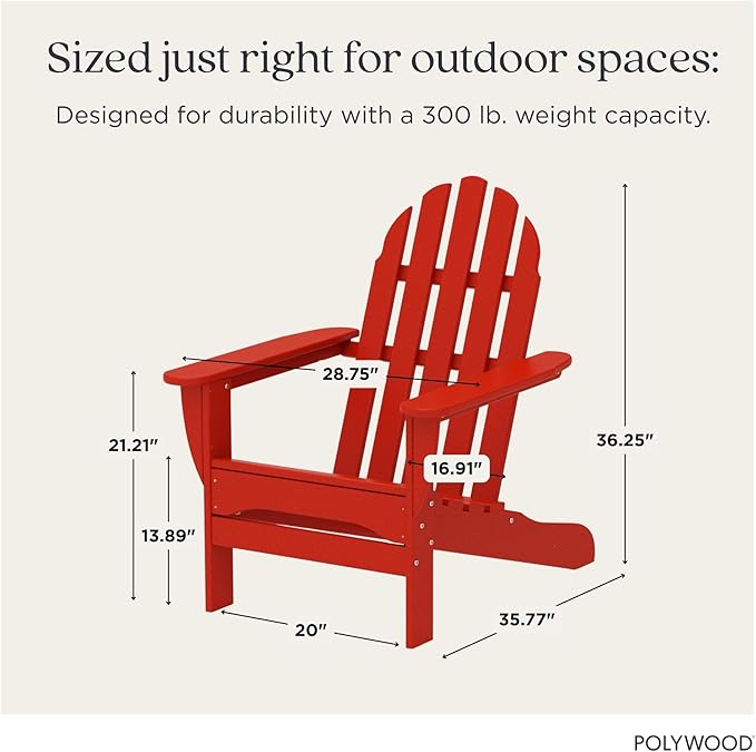 POLYWOOD AD4030SR Classic Outdoor Adirondack Chair, Sunset Red