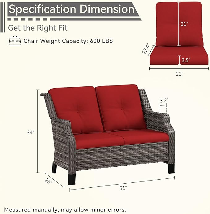 Patio Furniture Couch Outdoors, Rattan Wicker Loveseat with Deep Seating and Olefin Cushions - Photo 2