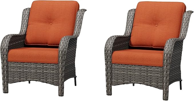 Patio Chairs Set of 2, Outdoor Wicker Patio Furniture Set with Thickened Olefin Cushions, High Back and Deep Seating - Photo 9
