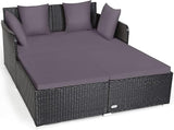COSTWAY Outdoor Patio Rattan Daybed, Sponge Cushioned Loveseat Sofa with 4 Pillows, Wicker Furniture Sunbed for Balcony - Photo 1