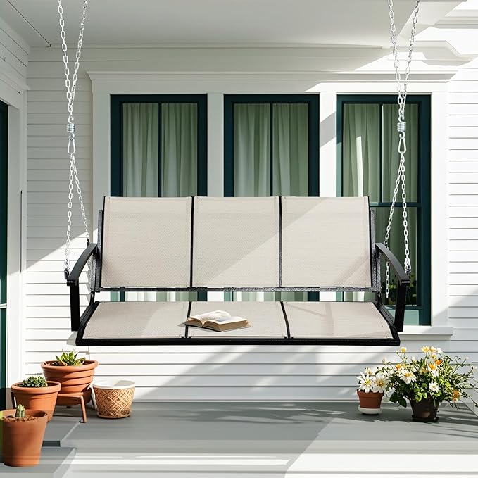 Textilene 3 Seat Hanging Swing, 5.2FT Patio Bench Swing - Photo 8