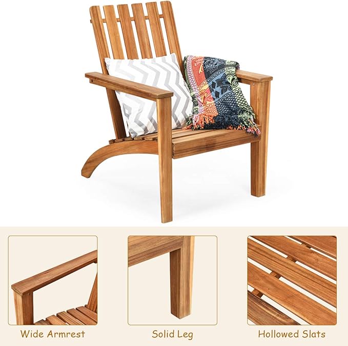 Giantex Adirondack Chair Acacia Wood Outdoor Chairs, 350 lbs Weight Capacity, Weather Resistant Campfire Chairs for Lawn Seating, Garden, Poolside, Balcony, Patio Adirondack Lounger