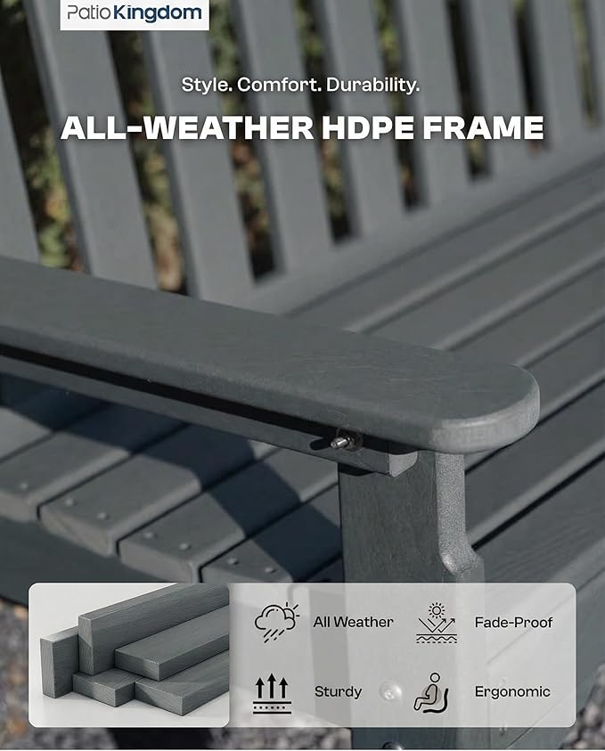 HDPE Garden Bench, All Weather 2-Person Outdoor Benches, Rust Free & Fade Resistant Patio Benches for Garden, Porch, Backyard, Deck, Lawn, Balcony, Poolside (Grey, 1 Beach)