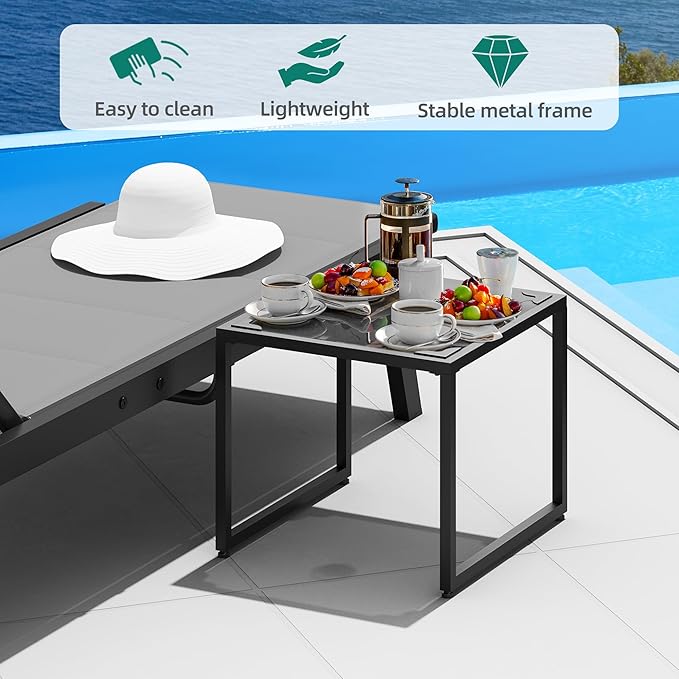 YITAHOME Outdoor Chaise Lounge Chairs Set of 3, Pool Loungers with Side Table, 5-Position Adjustable Backrest,Padded Fabric, and Wheels for Pool Beach Patio Lawn Porch - Grey