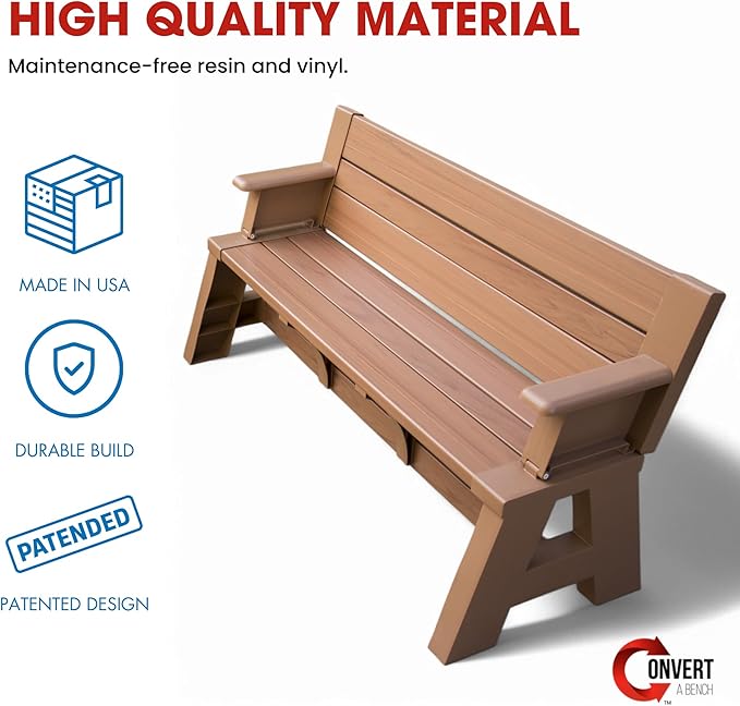 Convert-a-Bench Gen 1 2-in-1 Outdoor Convertible Bench to Picnic Table | Space-Saving, Weather-Resistant Patio Furniture for Yard, Deck, Garden | Easy Assembly & Durable - 1 Bench/Order, Sierra Timber