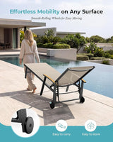 Ciokea Outdoor Lounge Chair with Pillow, 5-Position Aluminum Chaise Lounge with Wheels & Armrests - Photo 6