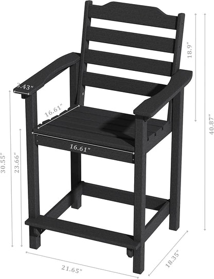 Tall Adirondack Bar Stool, Heavy-Duty Counter Height Chair with Ergonomic Seat, Durable Patio Barstool for Backyard, Deck, Poolside, Black