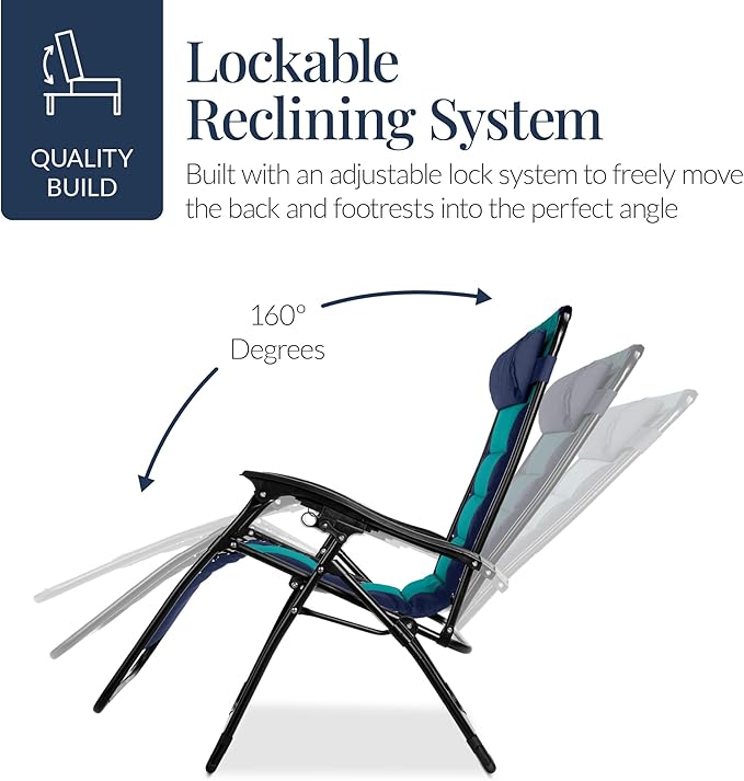 Best Choice Products Oversized Padded Zero Gravity Chair, Folding Outdoor Patio Recliner - Photo 8
