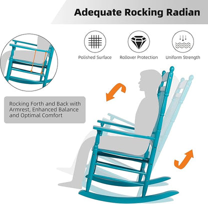 Set of 2 Outdoor Rocking Chairs, Outdoor Indoor Oversized Patio Rocker Chair Comfortable High Back Rocker for Garden, Lawn, Balcony, Backyard and Patio Porch Rocker, Load Bearing 330 lbs Blue