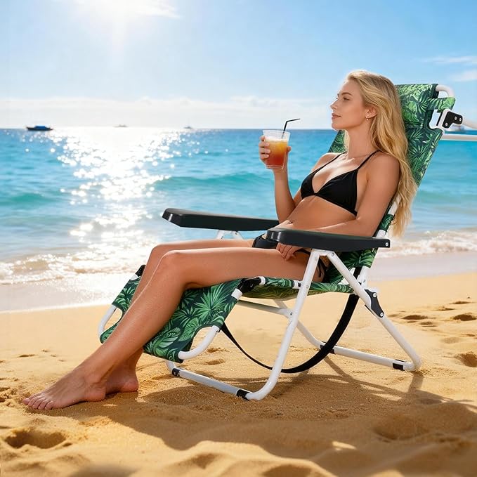 ABORON Tanning Chair with Face Hole, 5-Position Adjustable Reclining Beach Lounge Chair, Folding Face Down Sun Lounger for Beach, Poolside, Patio, Lawn, Home(Tropical Leaf)