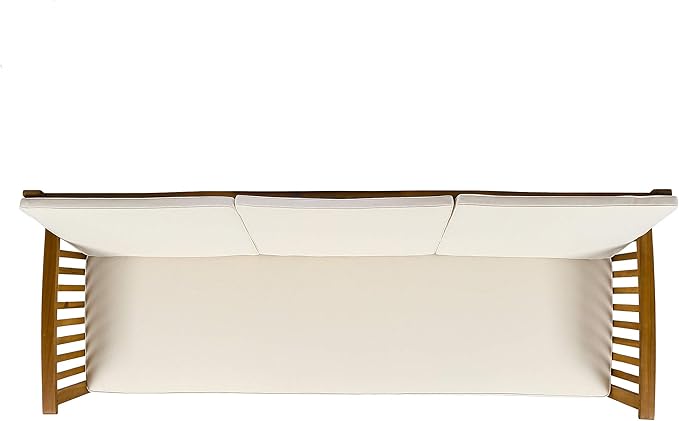 Christopher Knight Home Breenda Outdoor Acacia Wood Sofa with Cushions, Teak Finish, Cream