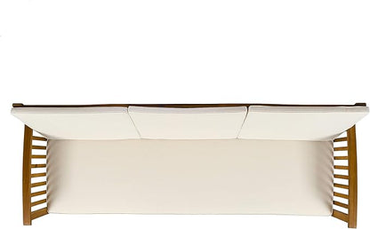 Christopher Knight Home Breenda Outdoor Acacia Wood Sofa with Cushions, Teak Finish, Cream