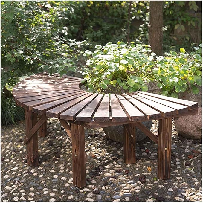 Tree Bench Wrap Around Tree Bench Wooden Curved Benches Outdoor Strong Bearing Capacity 660Lbs, for Garden Natural 120Cm/47In