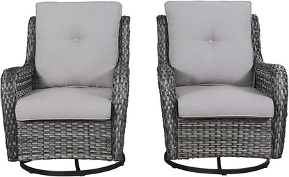 Rilyson Wicker Rocking Chair Swivel Chairs - 2 Piece Rocker Patio Chairs Set Rattan Rocking Chair for Outdoor Porch Deck Garden Backyard (Mixed Grey/Grey)