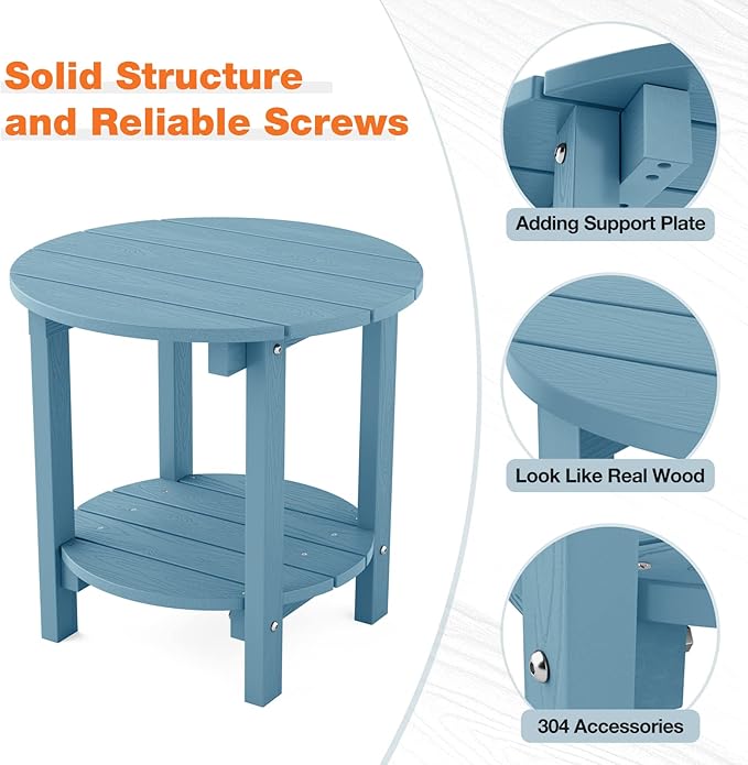 YEFU Adirondack Side Table, 18" Double Outdoor Side Table Set of 2, Poly Lumber end Table, Weather Resistant for Indoor, Patio, Pool, Porch, Backyard-Blue