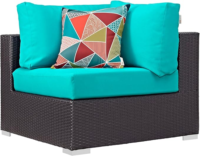 Modway Convene 8-Piece Outdoor Premium Patio Sectional Set in Espresso Turquoise, Synthetic Rattan, All-Weather Cushions