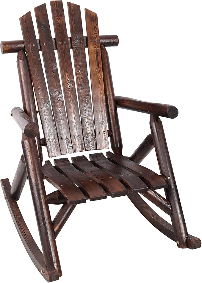 Ergonomic Fir Wood Porch Rocking Chair for Outdoor Relaxation and Garden Lounging with Heavy-Duty Support and Smooth Gliding Motion
