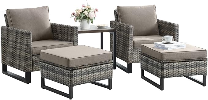 Wicker Outdoor Patio Furniture Set - 5 Piece Patio Conversation Set with 2 Wicker Armrest Chairs - Photo 7