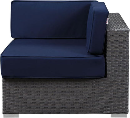 Modway Sojourn Wicker Rattan Outdoor Patio Sunbrella Fabric Corner in Canvas Navy