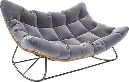 Outsunny Double Papasan Rocking Chair, Wicker Oversized Indoor Outdoor Rocking Chair with Cushion, PE Rattan Padded Outdoor Rocker Egg Chairs for Living Room, Garden, Patio, Balcony, Gray