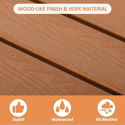 2 Tier Outdoor Side Table with Wood-Like Grain, 16.6" HDPE Adirondack Table Patio Side Table, Weather Resistant End Table for Pool, Patio & Porch, Small Outdoor Table(Teak, Rectangle)