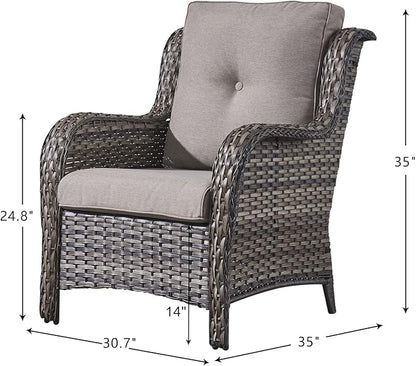 HUMMUH 5 Pieces Patio Bistro Set Wicker Patio Chairs Set of 2 with Ottomans and Side Table Rattan Outdoor Furniture Conversation Set for Yard,Garden,Porch…