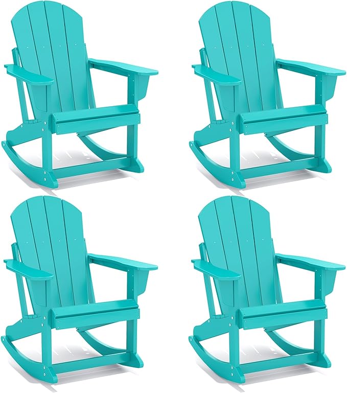 GREENVINES Adirondack Rocking Chairs Set of 4 | HDPE Plastic | Porch Rocker | Chair for Outdoor Patio Deck | All Weather | Aqua