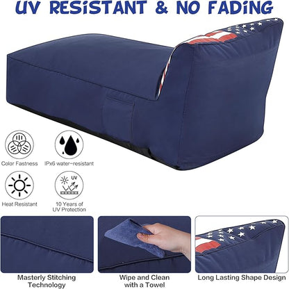 Outdoor Chaise Lounge Chair, Sunbed UV Resistant American Flag Sofa Couch Patio Waterproof Outside Sunlounge Reclining Sunbathing Bed Comfy Single Chaise Daybed for Garden, Pool, Beach, Navy Blue