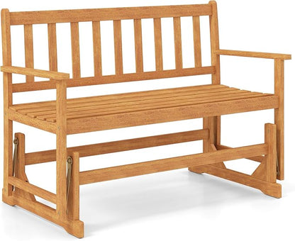 Tangkula 2-Person Outdoor Acacia Wood Glider Bench, Heavy Duty 800 LBS, Patio Swing Rocking Loveseat with Slatted Seat and Backrest for Porch, Garden and Backyard, Natural