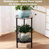 2-Tier Metal Round Side Table Black Accent Coffee Tables Small Space Corner Plant Stand Shelf for Indoor Outdoor Use - Photo 9