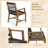 Tangkula Outdoor Acacia Wood Dining Chairs Set of 2, All-Weather Rope Woven Patio Chairs with Armrests - Photo 7