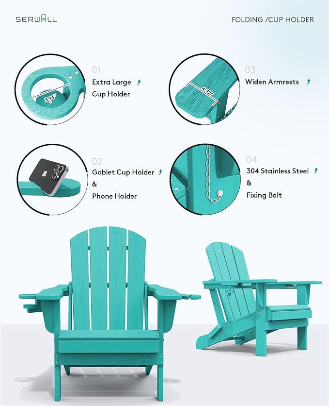 SERWALL Adirondack Chair with Cup Holders - Composite Adirondack Chairs HDPE Outdoor Chairs All Weather Use- Aruba - Photo 8