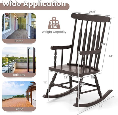 Giantex Outdoor Wood Rocking Chair Set of 2, Patio Rocking Chair w/Rubber Wood Frame, Slat Back, Outside & Indoor Rocker for Garden, Poolside, Balcony, Backyard, Lawn, Front Porch Rocker, Dark Coffee