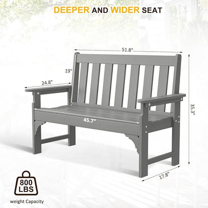 nalone Outdoor Bench, HDPE All Weather Patio Bench Load up to 800 Lbs, 2-Person Garden Bench Rot-Proof Fade Proof for Patio, Porch, and Park (Grey)